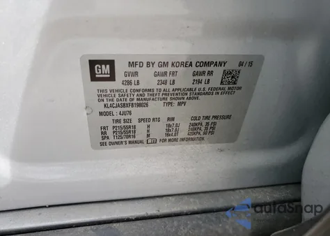 2015 Buick Encore z USA, uszkodzony, nr VIN KL4CJASBXFB198026